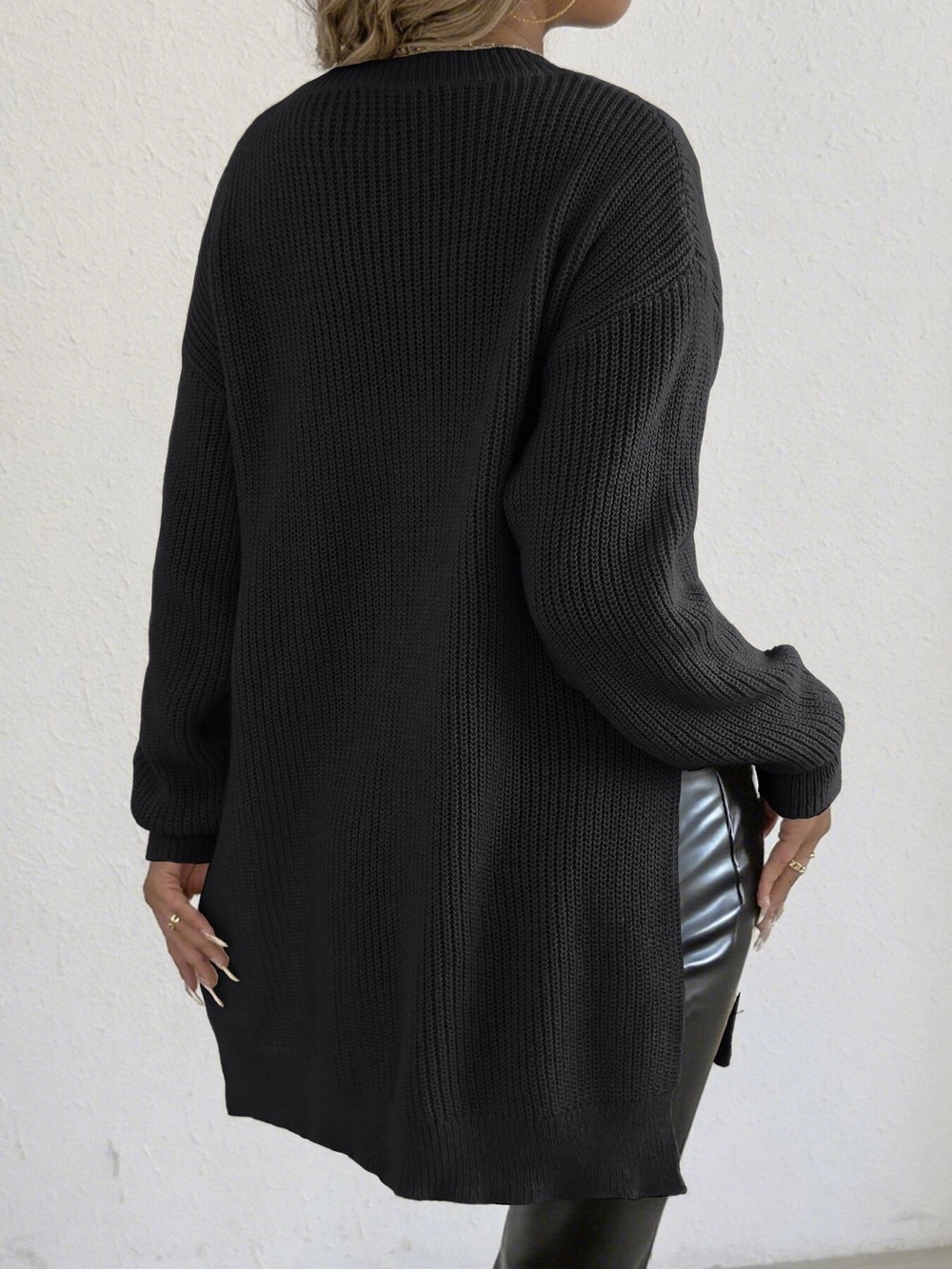 Side-Slit Dropped Shoulder Sweater - Picture 4 of 10